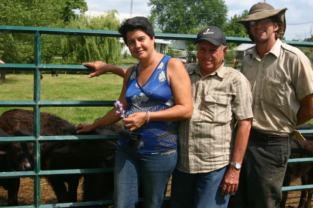 Marta Suarez Ramirez, Juan Sanchez Martell and Martin Littkemann in front of water buffalo calves.  Photo by Wendy Holm,